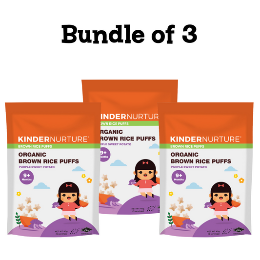 [Bundle of 3] KinderNurture Organic Brown Rice Puffs -  Purple Sweet Potato, 40g.