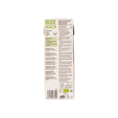 Rude Health Organic Gluten Free Oat Drink (No Sugars), 1L.