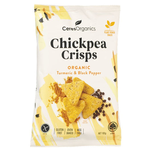 Ceres Organics Chickpea Crisps Turmeric & Black Pepper , 100g.