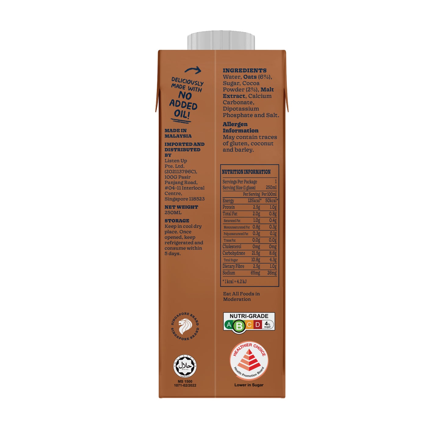 Oatbedient RTD Oat M!lk - Chocolate, 250ml.