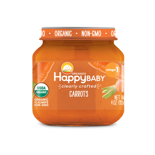 Happy Family Happy Baby Stage 1 Clearly Crafted Jars - Carrots, 113 g.