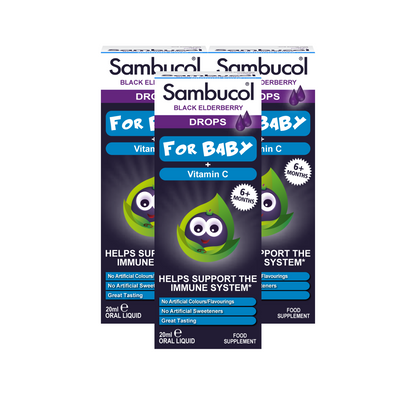 [25% Off Bundle Deal] 3 x Sambucol Black Elderberry Drops for Baby, 20 ml.