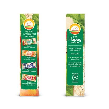 Happy Family Happy Tot Fiber & Protein Soft-Baked Oat Bar - Apple & Spinach, 5 x 25 g.