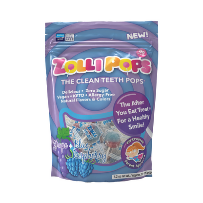 Zollipops The Clean Teeth Pops- Grape & Blue Raspberry Swirl, 147g