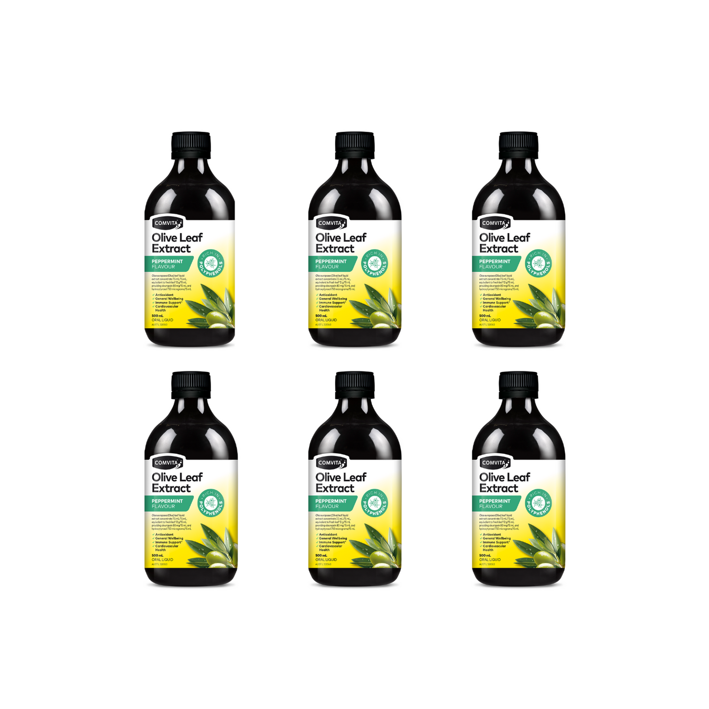 30% Off [Bundle of 6] Comvita Olive Leaf Extract - Peppermint Flavor, 500 ml.